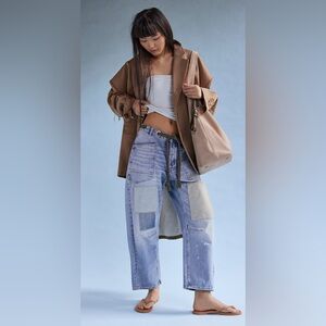 We The Free Blue Patchwork Boyfriend Jeans